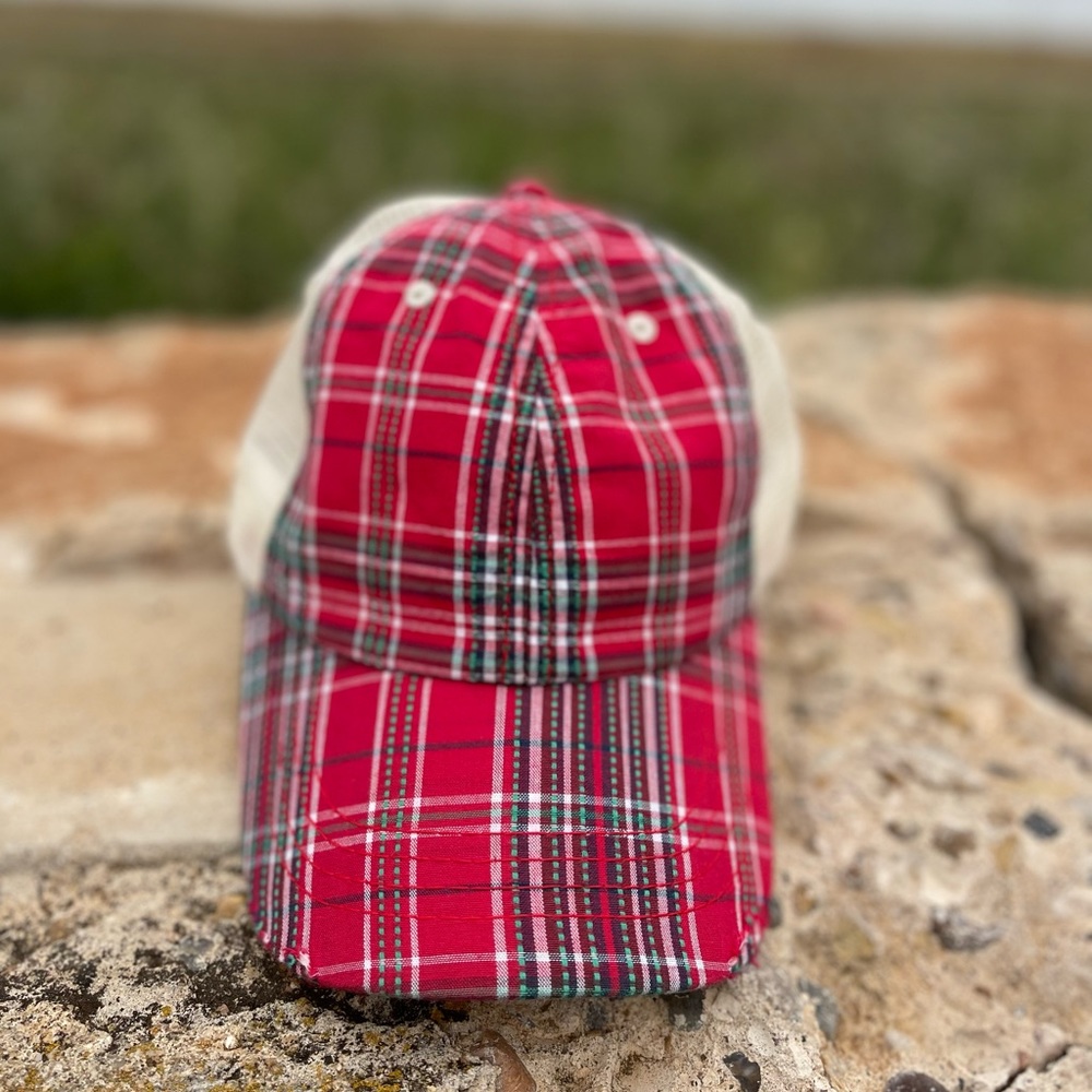 Red Plaid Ball Cap Hat